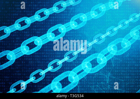Block chain concept, digital block chain technology. Cryptocurrency, concept of digital code. Chain links network. Low polygonal grid of triangles glo Stock Photo