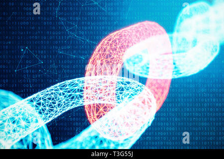 Block chain concept, digital block chain technology. Cryptocurrency, concept of digital code. Red chain links network. Low polygonal grid of triangles Stock Photo