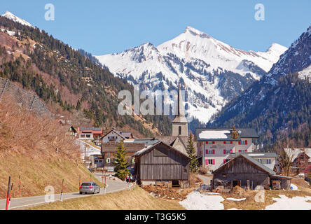 Buchboden, Vorarlberg, Austria - March 23, 2019: Buchboden mountain village in Walsertal valley - Bregenzerwald/Bregenz Forest, Vorarlberg, Austria mo Stock Photo