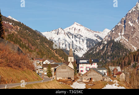 Buchboden, Vorarlberg, Austria - March 23, 2019: Buchboden mountain village in Walsertal valley - Bregenzerwald/Bregenz Forest, Vorarlberg, Austria mo Stock Photo