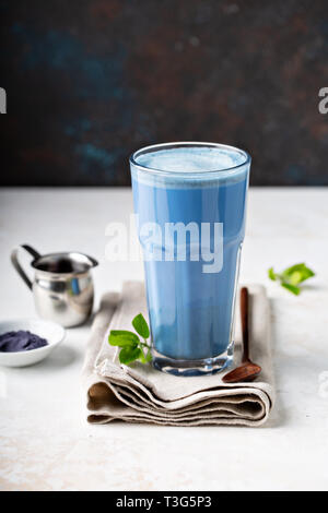 Blue matcha latte in tall glass Stock Photo