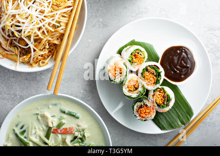 Fresh basil and vegetable spring rolls Stock Photo