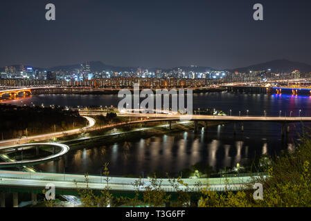The night view of Seoul. Cars on the road. Traffic at Seoul City,South Korea Stock Photo