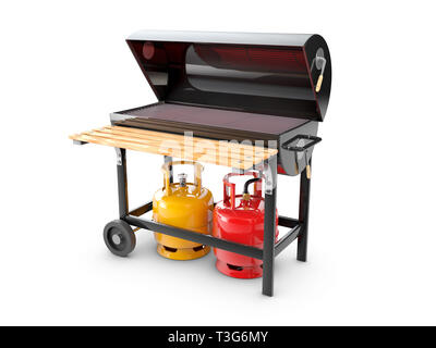 3d Illustration of a stainless steel gas barbeque or grill. Stock Photo