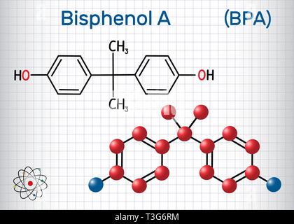 Bisphenol A (BPA) Molecule. Structural Chemical Formula And Molecule ...