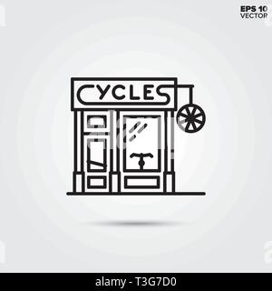 Bicycle store line icon. EPS 10 vector bike shop illustration. Stock Vector