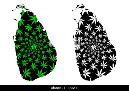 Sri Lanka - map is designed cannabis leaf green and black, Democratic Socialist Republic of Sri Lanka (Ceylon) map made of marijuana (marihuana,THC) f Stock Vector