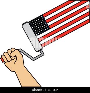 hand using paint roller painting usa flag Stock Vector