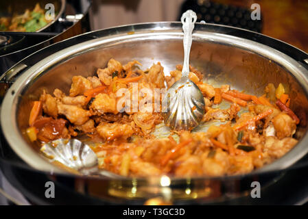 Fried fish fillet with spicy souce Stock Photo