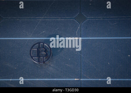 Made from black plastic custom bit coin in nature Stock Photo