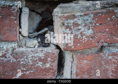 Made from black plastic custom bit coin in nature Stock Photo