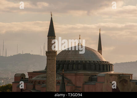 Hagia Sophia Dome and minarets in Istanbul the early summer morning. Stock Photo