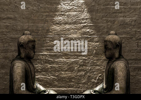 ancient buddha statue in front of a concrete wall 3d illustration Stock Photo