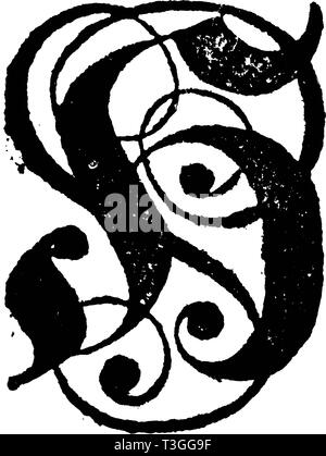 Antique vintage vector drawing or engraving of decorative ornamental capital letter H with ornaments. From Romische Historie, printed in Breslau,Kingdom of Prussia, 1762. Stock Vector