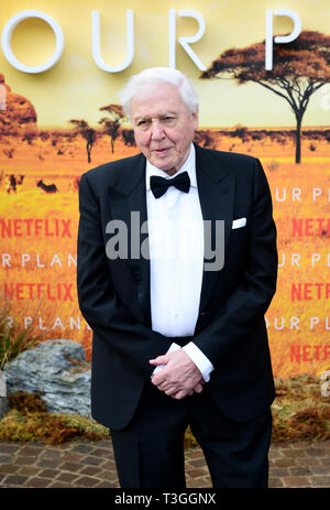 Sir David Attenborough attending the global premiere of Netflix's Our Planet, held at the Natural History Museum, London. Stock Photo