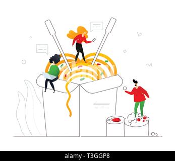 Sushi and Wok - flat design style colorful illustration Stock Vector