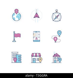 Geolocation - modern vector line design style icons set Stock Vector