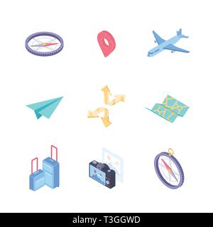 Traveling and location - modern vector colorful isometric elements Stock Vector