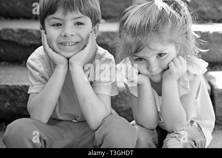 Small Girl And Boy On Stairs Relations Summer Vacation Childhood First Love Couple Of Little Children Sad Boy And Girl Best Friends Friendship Stock Photo Alamy