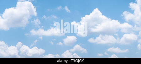 blue sky background with white clouds during day . panorama . Stock Photo