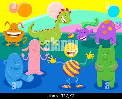 Cartoon Illustrations of Fantasy Monsters or Aliens Comic Characters ...