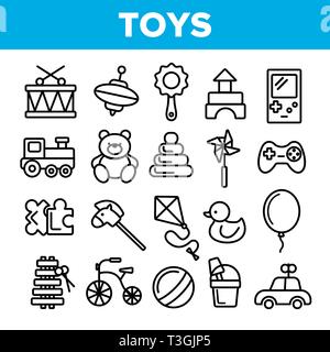 Children Toys Linear Vector Thin Icons Set Stock Vector