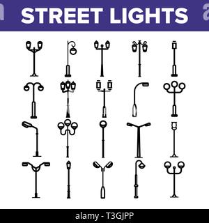 Street Lights Linear Vector Thin Icons Set Stock Vector