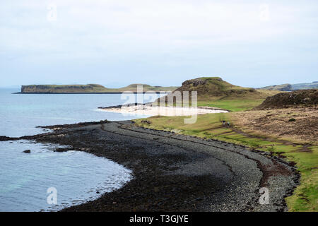 Coral Beach at Claigan on Loch Dunvegan with island of Isay in distance, Isle of Skye, Highland Region, Scotland, UK Stock Photo