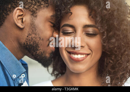 Tender moment. Couple enjoying date in the city Stock Photo