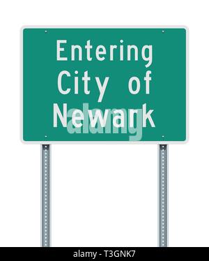 Vector illustration of the Entering City of Newark green road sign Stock Vector