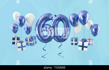 Number 60 birthday party composition with balloons and gift boxes. 3D  Rendering Stock Photo - Alamy