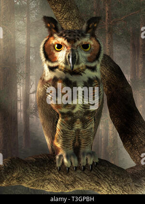 The great horned owl is one of the most well known owls of North America. It's also been called the Tiger Owl and Hoot Owl. 3D illustration Stock Photo