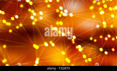 Abstract Dark Orange Connected Lines and Dots Background Stock Photo