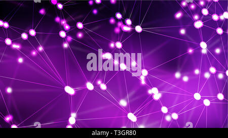 Abstract Purple and Black Connected Lines and Dots Background Stock Photo