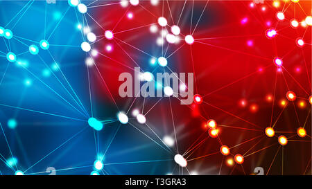 Abstract Red and Blue Connected Lines and Dots Background Stock Photo