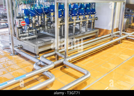 Blocks controlling the operation of the milk processing plant at the dairy plant Stock Photo