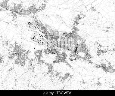 Satellite map of the City Municipality of Bremen, it is a Hanseatic city in northwestern Germany. City streets and buildings of the town Stock Vector