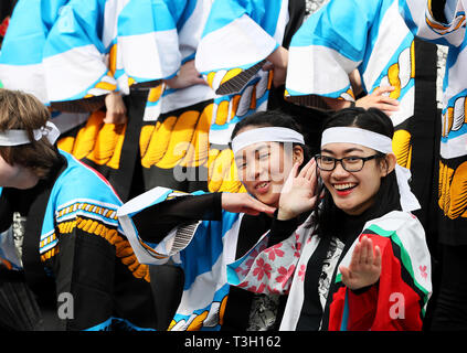 Soran Bushi performers from DCU ahead of their show at the Japanese Hanami festival in the grounds of Farmleigh House in Dublin's Phoenix Park. Stock Photo