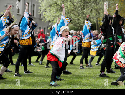 Soran Bushi performers from DCU at the Japanese Hanami festival in the grounds of Farmleigh House in Dublin's Phoenix Park. Stock Photo