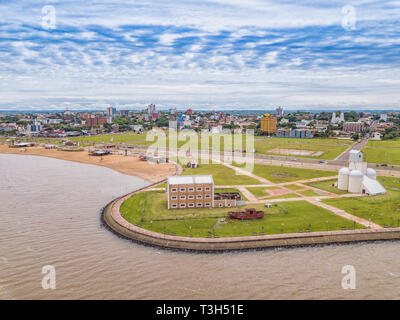 Aerial view of Encarnacion in Paraguay overlooking the San Jose beach. Stock Photo