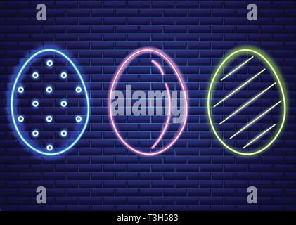 Easter neon eggs symbol Vector. Seasonal Holiday banner, poster, icon, design Stock Vector