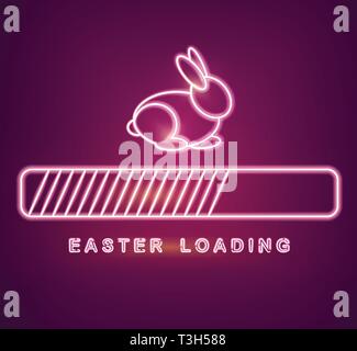Easter card Vector with neon rabbit loading symbol. Spring holiday Stock Vector