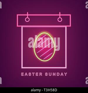 Easter egg neon calendar Vector. Easter Calendar Neon Sign. Seasonal Holiday banner, poster, icon, info graphic Stock Vector