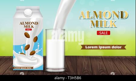 Realistic Almond Milk Poster Ad Background With Ornate Brand Text And Composition Of Sky And Nuts Images Vector Illustration Stock Vector Image Art Alamy