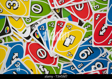 Uno Game Cards Scattered All Over the Frame and One Card Showing the Reverse  Side with Uno Logo Close-up Editorial Photo - Image of shedding, yellow:  144396811