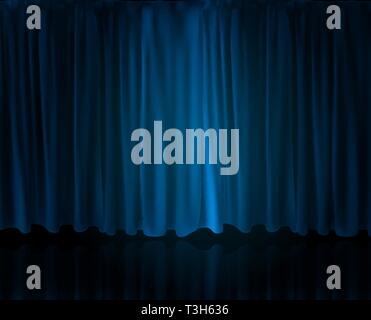 Realistic Spotlight on stage curtain. Option curtain at home in the cinema. Vector Illustration. EPS10 Stock Vector