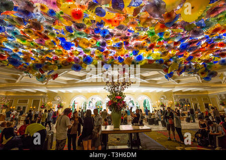 LAS VEGAS, NEVADA - APRIL 06, 2015 : interiors of the lobby at Bellagio hotel, in Las Vegas, Nevada, united states Stock Photo