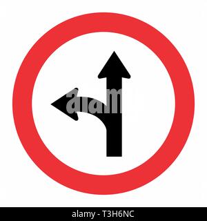 Fork Left Traffic Sign Stock Vector