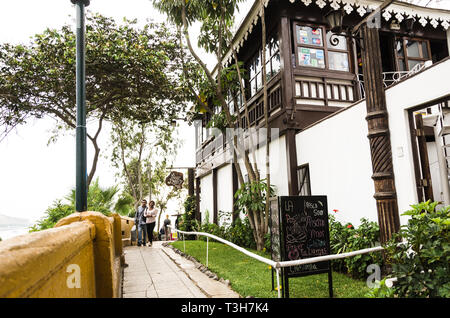 Lima, Peru January 17th, 2019 : Restaurant Bar La Posada del Mirador, which is a forced way to the viewpoint of Barranco and where you can have drinks enjoying the view of the sea Stock Photo