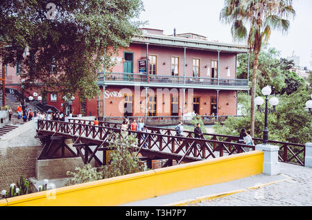 Lima, Peru January 17th, 2019 : A tourist and romantic icon of Barranco is the Bridge of Sighs. This traditional district bridge is so popular that many couples have started their love story by visiting Stock Photo